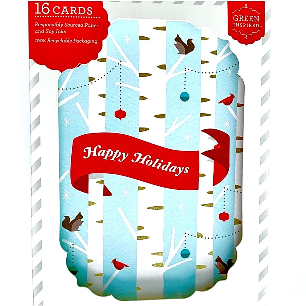 🆕 Box 16 Green Inspired Holiday Cards + 16 Envelopes Universal NIB